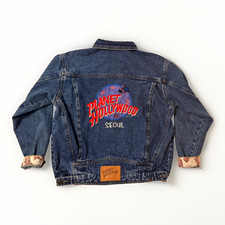 VINTAGE Planet Hollywood “Seoul” Denim Jacket Logo Embroidery Lined picture