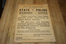 Antique Vintage  Connecticut State POLICE Warning Notice Sign Plaque picture