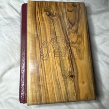 Olive Wood Pocket Bible Jerusalem Loaves Fishes Carved - New & Old Testament picture