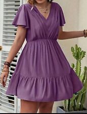 Boho Style 1XL Dress, Women's Plus Purple Dress Flutter Sleeves picture