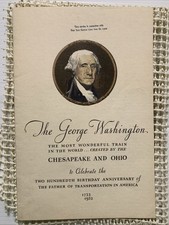 Vintage 1940's THE GEORGE WASHINGTON Chesapeake & Ohio Pamphlet About The Train picture