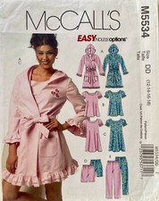 McCall's Misses' Robe,Top,Nightgown,Shorts,Pants Pattern M5534 Size 12-18 UNCUT picture
