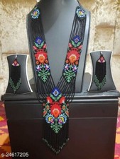 Huichol Indian Beaded Flower Necklace & Earrings Handmade Mexican Folk Art Boho picture