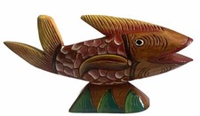 VTG Hand Carved Painted Primitive Folk Art Fish Lake Beach House Cabin Decor picture