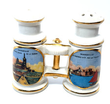 Antique Binoculars MARSEILLE FRANCE Souvenir Gold Salt and Pepper Shakers picture