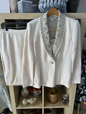 St John Collection womens Cream Knitted 2pc Set jacket size 8 / skirt size 10 picture