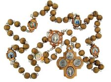 Brown Bead Rosary with Silver Tone 4-Way Medals in Olive Wood Crucifix, 18 Inch picture