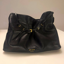 PRADA Dada Black Leather Shoulder Bag Gold Hardware Buckle w/ Dust Bag picture