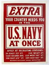 Original WWI Navy Recruiting Poster - Extra, U.S. Navy at Once - Red picture