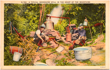 A Typical Moonshine Still in the Heart of the Mountains NC Linen Postcard picture