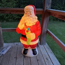 Santa Claus  Blow Mold with Green Stocking Vintage Lighted 40”Tall picture