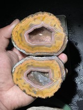 1pair Natural Warring States Red China Agate Crystal Geod Slices 445g A012 picture
