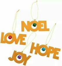 SALE》4 Pc Jingle Bells Sentiment LOVE, JOY, HOPE, NOEL Christmas Tree Ornaments picture