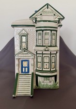 1994 Ceramic Cottage House Cookie Jar With Lid Hand Painted 6”Wx11.5” Hx8”D picture