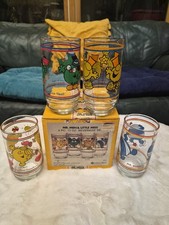 VTG 1981 Indiana Glass Mr Men Little Miss 4 Pc Beverage Set Glasses in Box Mint picture