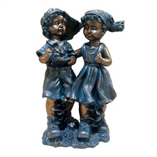 Blue Multi and Brown 9.44 In. X 15.55 In. Boy and Girl Stone Statue picture
