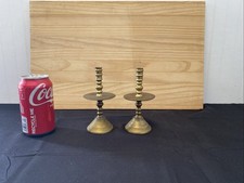 Pair Small Antique 18th/19th Century Dutch Turned Brass Mid Drip Candlesticks picture