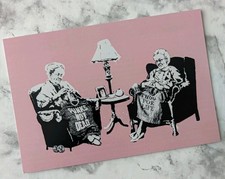Banksy Exhibit Street Art Grannies Pink Postcard Single New Blank  picture