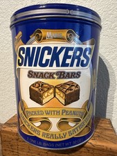 Vintage 1984 Snickers Snack Bars Mars Metal Tin Can Decor Storage Staging Candy picture