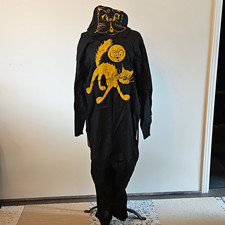 Antique 1920s Collegeville Adult 2pc Linen Halloween Yellow Black Cat Costume picture