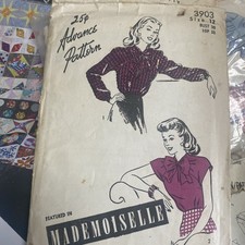 1940s Vintage Advance 3903 12 b 30 Blouse Top Shirt Sewing Pattern picture