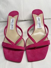 Jimmy Choo Maelie Sandals Sz 37 1/2 Pink Suede Strappy Thong Good Condition picture