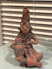 Vintage Terracotta Mexico Aztec Mayan Folk Art Handmade Figurine Sculpture 9.5