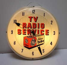 Vintage GE TV Radio Service General Electric Tubes Lighted Sign Clock Works picture