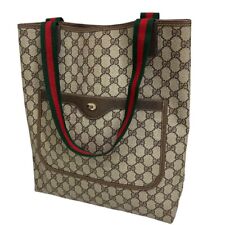 Auth GUCCI GG Sherry Shoulder Tote Bag PVC Leather Brown Vintage picture