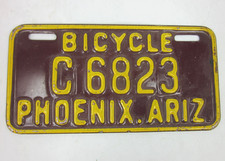 old PHOENIX ARIZONA BICYCLE license plate C6823 original painted embossed metal picture