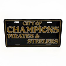 Vintage City Of Champions Pirates & Steelers Booster License Plate Pittsburgh PA picture