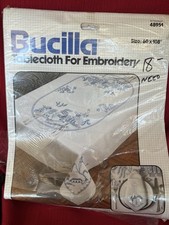 Bucilla Blue Willow Vintage Large Tablecloth W Linen Napkins New Old Stock picture