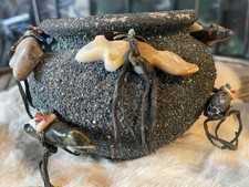 Finest Mid Century Native Zuni Turquoise Fetish Prayer Pot By Edna Leki  picture
