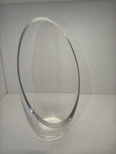 Vintage Clear Art Glass Vase Sculptural Oval Cut Opening Modernist 8” Heavy picture