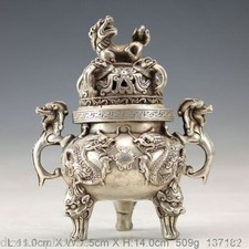 China Oriental Incense Burners Silver Bronze Hand-work Dragon picture
