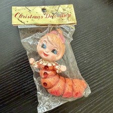 New 1960s Red Pixie Bug Christmas Ornament Japan Vintage Fairy Caterpillar 4” picture