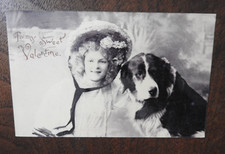 1911 FOR MY SWEET VALENTINE Postcard B&W REAL PHOTO? Girl & Dog, Fancy Bonnet picture