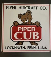 Vintage Piper Cub Bear Airplane Aircraft Co Metal Plane Sign Porcelain Man Cave picture