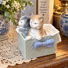 NAO by Lladro Porcelain Kittens Cats in Box Blue Bow Figurine Spain Vintage picture