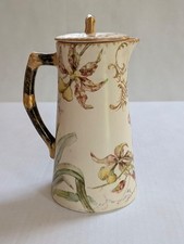 Antique Hand Painted Floral Chocolate Pot Lidded Pitcher Signed MEW circa 1900 picture