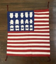 Vintage Navajo American Flag Weaving Rug USA 27x24