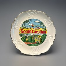 Vintage South Carolina Souvenir Collector Plate 8” Scotty Gold Scalloped Rim picture