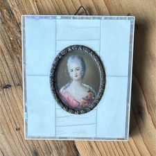 Antique Miniature Portrait Princesse de Lamballe Signed Keil Bone Frame Art picture