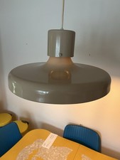 Vintage 70s 80s Beige Enamel Saucer Pendant Light Union Made USA Tested Works picture