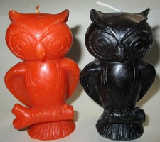 2 VINTAGE 1970s HALLOWEEN OWL FIGURAL CANDLES ORANGE & BLACK OWL 4