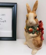 Vtg Fitz & Floyd Christmas Rabbit w/Apple Fruit Pine Cone Wreath & Red Bow picture