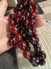 Vintage 120g Rare Cherry Red Amber Colors Bakelite Faturan 51 Beads 38” picture