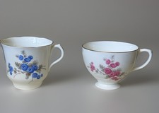 Bradford Vintage Fine Bone China  Teacups (2) Numbered England Floral Pattern picture
