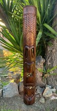 Hawaiian Style Ku Tiki God Hand Carved Wooden Mask 5 ft x 7