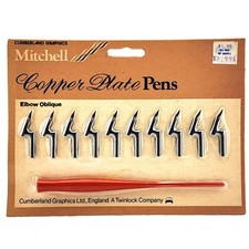 Vintage William Mitchell Copper Plate Pens 10 Elbow Oblique Nibs w/ Handle NEW picture